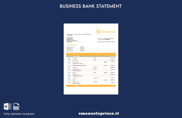 stile verificato Modello Word e PDF di estratto conto aziendale Bankwest